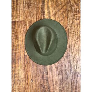 Olive Green Fedora Hat Wide Brim Center Crown Unisex 57cm Classic Felt Style